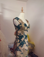 Retro Mermaid V-Neck Jacquard Embroidered Long Prom Dress Evening Dress