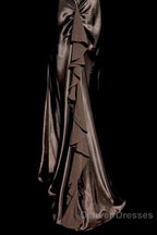 Retro Mermaid V Neckline Chiffon Brown Evening Dress Prom Dress