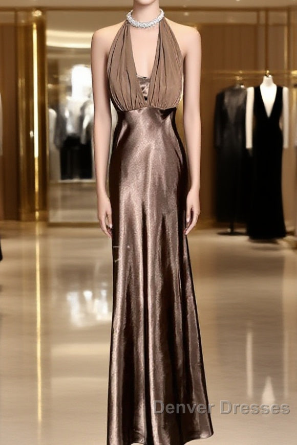 Retro Mermaid V Neckline Chiffon Brown Evening Dress Prom Dress