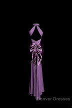 Retro Mermaid V Neckline Chiffon Grape Evening Dress Prom Dress