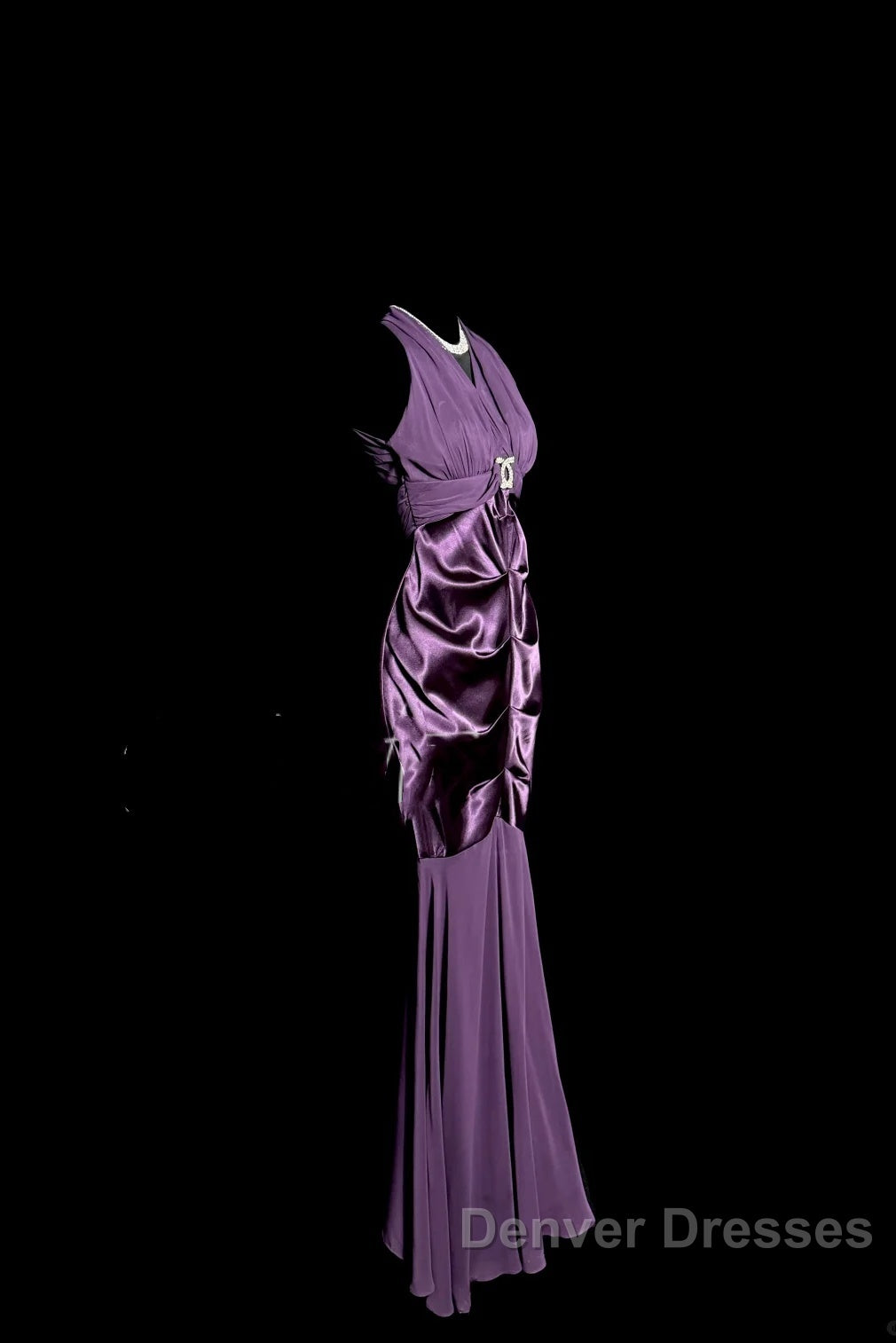 Retro Mermaid V Neckline Chiffon Grape Evening Dress Prom Dress