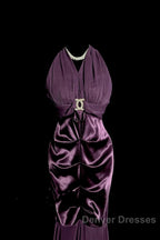 Retro Mermaid V Neckline Chiffon Grape Evening Dress Prom Dress