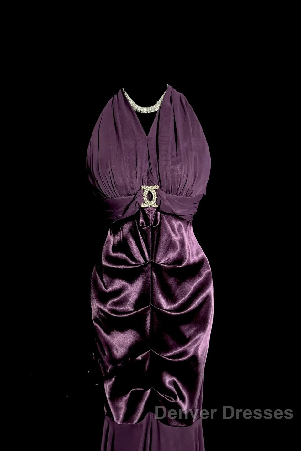 Retro Mermaid V Neckline Chiffon Grape Evening Dress Prom Dress