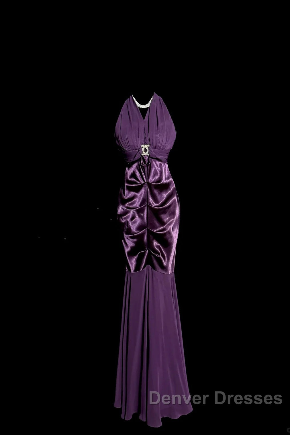 Retro Mermaid V Neckline Chiffon Grape Evening Dress Prom Dress