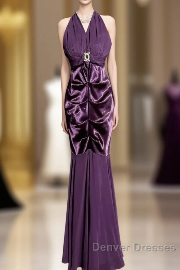 Retro Mermaid V Neckline Chiffon Grape Evening Dress Prom Dress Main image