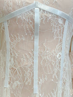 Retro Palace Nude Pink A-Line Long Lace Tulle Long Prom Dress Evening Dress