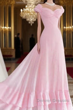 Retro Pink A-line Long Prom Dress,Pink Bridesmaid Dress