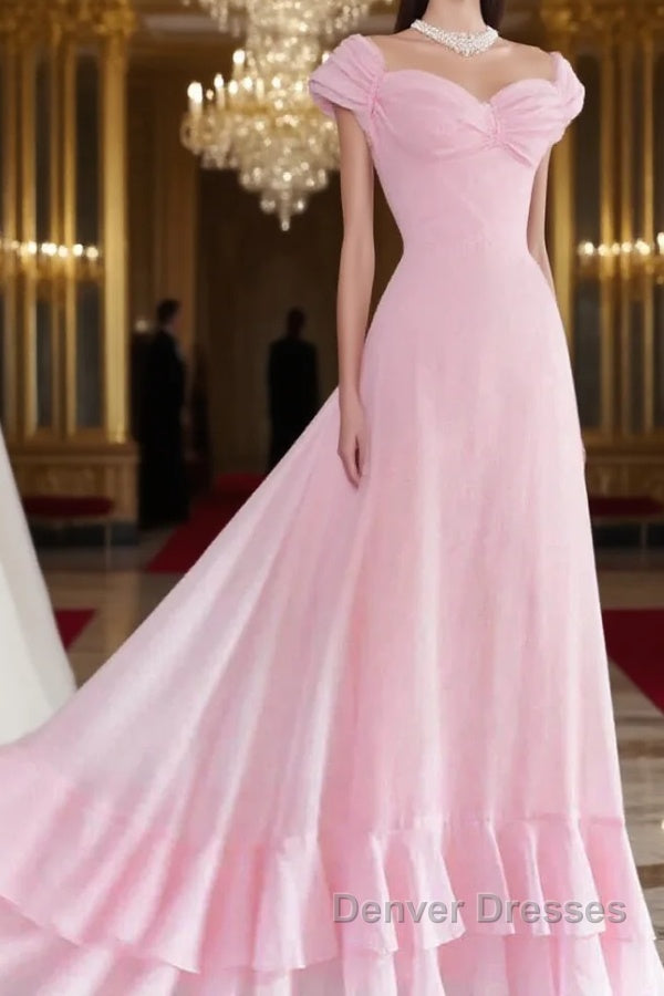 Retro Pink A-line Long Prom Dress,Pink Bridesmaid Dress Main image