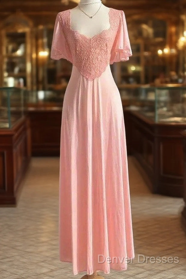 Retro Pink Long Bridesmaid Dress Lace Prom Dress Main image