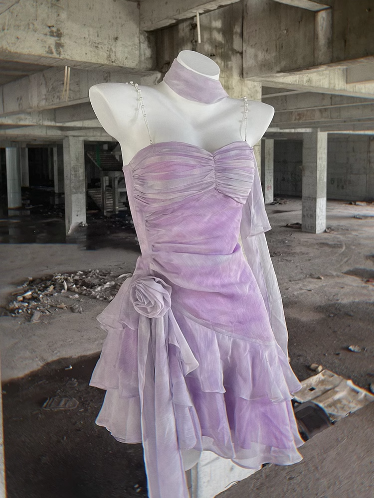 Retro Sheath Spaghetti Straps Short Lilac Cocktail Dress Birthday Outfits Secondary image