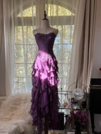 Retro Strapless Grape Purple Fungus Curled Skirt Chiffon Long Prom Dress