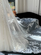 Retro White Mermaid Off-The-Shoulder Herringbone Lace Tulle Wedding Dress With Train