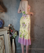 Retro Yellow-Based Purple Floral Mermaid Spaghetti Strap V-Neck Chiffon Prom Dress Evening Dress
