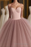 Dusty Rose A-Line Tulle Floor Length Spaghetti Straps Sweetheart Evening Party Dress Prom Dress