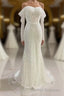 Ivory Mermaid Sequined Prom Dress with Long Sleeves, Sparkly Long Party Dress