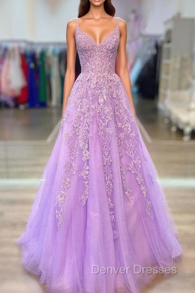 Romantic Beaded Long A-line Lace-embroidered Prom Dress Main image