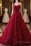 Romantic Burgundy Lace Embroidery Sweetheart Wedding Dress Princess