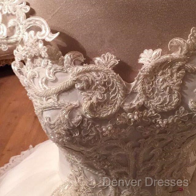Romantic Lace Pearl Beaded Sweetheart Wedding Dress Ball Gowns