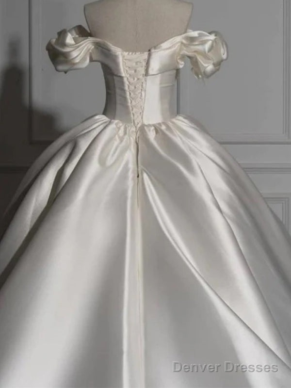 Romantic Off Shoulder Ball Gown Satin Wedding Dress, Secondary image