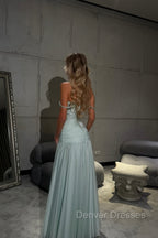 Romantic Off-The-Shoulder Chiffon Sleeveless Prom Dresses Beads Pleats With Zipper