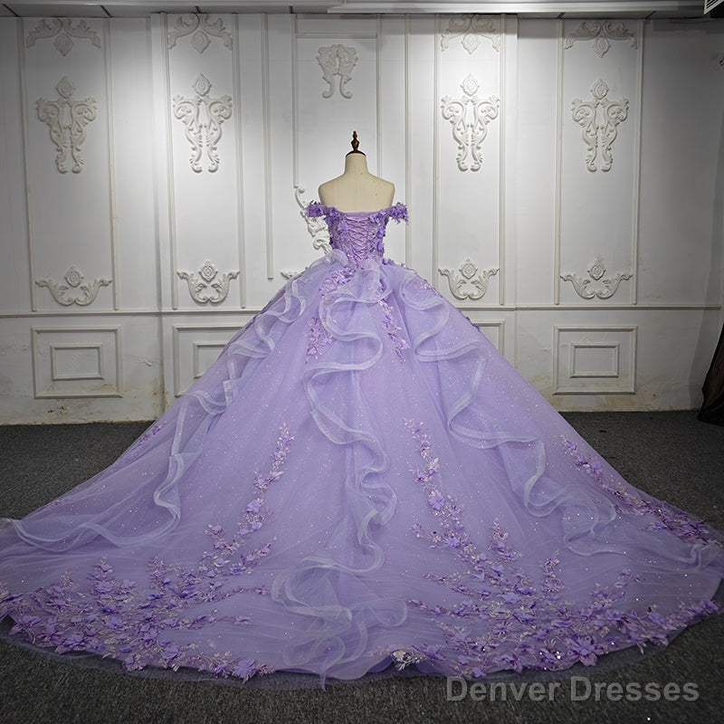 Romantic Quinceanera Dresses Sleeveless Beading Prom Dresses with 3D Flower Appliques