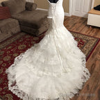 Romantic Sweetheart Bodice Corset Lace Mermaid Wedding Dress With Ruffles Skirt