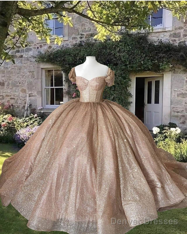 Rose Gold Sleeved Corset Ball Gown Dress Main image