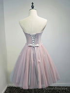 Rose Pink Short Floral Prom Dresses, Short Graduation Homecoming Dress with Beaded Flower