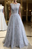 Round Neck Appliques Vintage Tulle Lace Prom Dress, Bridesmaid Dress