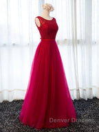 Round Neck Burgundy Beaded Prom Dress, Wine Red Beaded Formal Evening Bridesmaid Dress