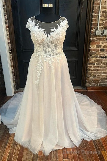 Round Neck Cap Sleeve A-Line Long Wedding Dress Main image