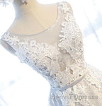 Round Neck Gray Lace Prom Dress with Corset Back, Gray Lace Formal Evening Bridesmaid Dress