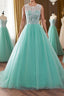 Round Neck Green Lace Tulle Long Prom Dress, Green Lace Formal Dress, Green Evening Dress