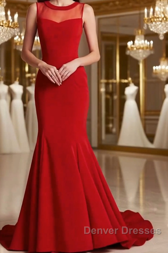 Round Neck Red Prom Dress, Red Evening Dress, Red Long Dress