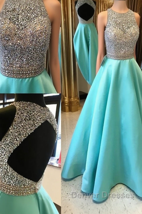 Round Neck Sequin Open Back Green Prom Dress, Evening Dress Main image
