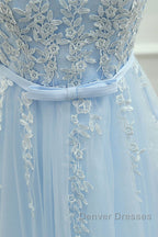Round Neck Short Blue Lace Prom Dress, Short Blue Lace Homecoming Graduation Dress