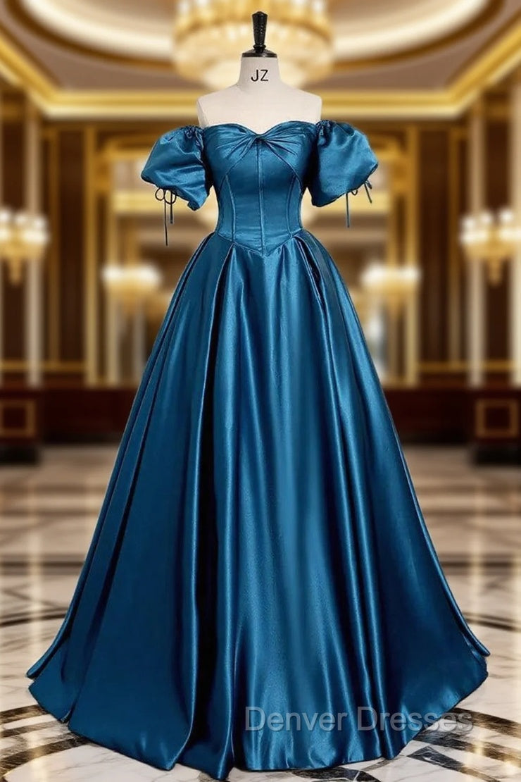 Royal Blue A-Line Prom Dress Off The Shoulder Pleated Dress Main image