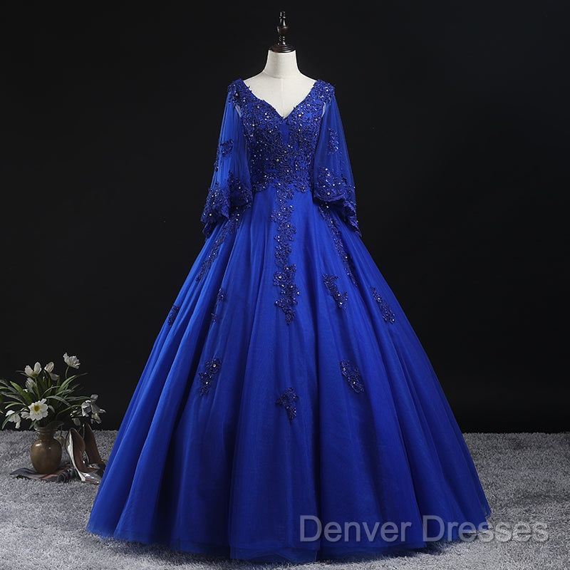 Royal Blue Ball Gown Lace Applique Quinceanera Dress, Tulle Floor Length Sweet 16 Dress Secondary image