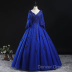 Royal Blue Ball Gown Lace Applique Quinceanera Dress, Tulle Floor Length Sweet 16 Dress