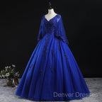 Royal Blue Ball Gown Lace Applique Quinceanera Dress, Tulle Floor Length Sweet 16 Dress
