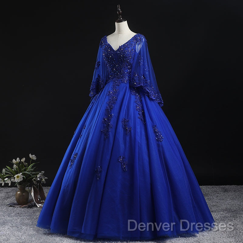 Royal Blue Ball Gown Lace Applique Quinceanera Dress, Tulle Floor Length Sweet 16 Dress