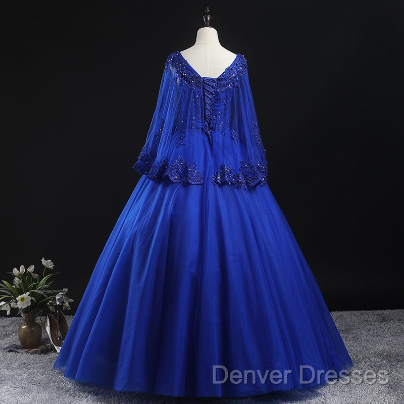 Royal Blue Ball Gown Lace Applique Quinceanera Dress, Tulle Floor Length Sweet 16 Dress
