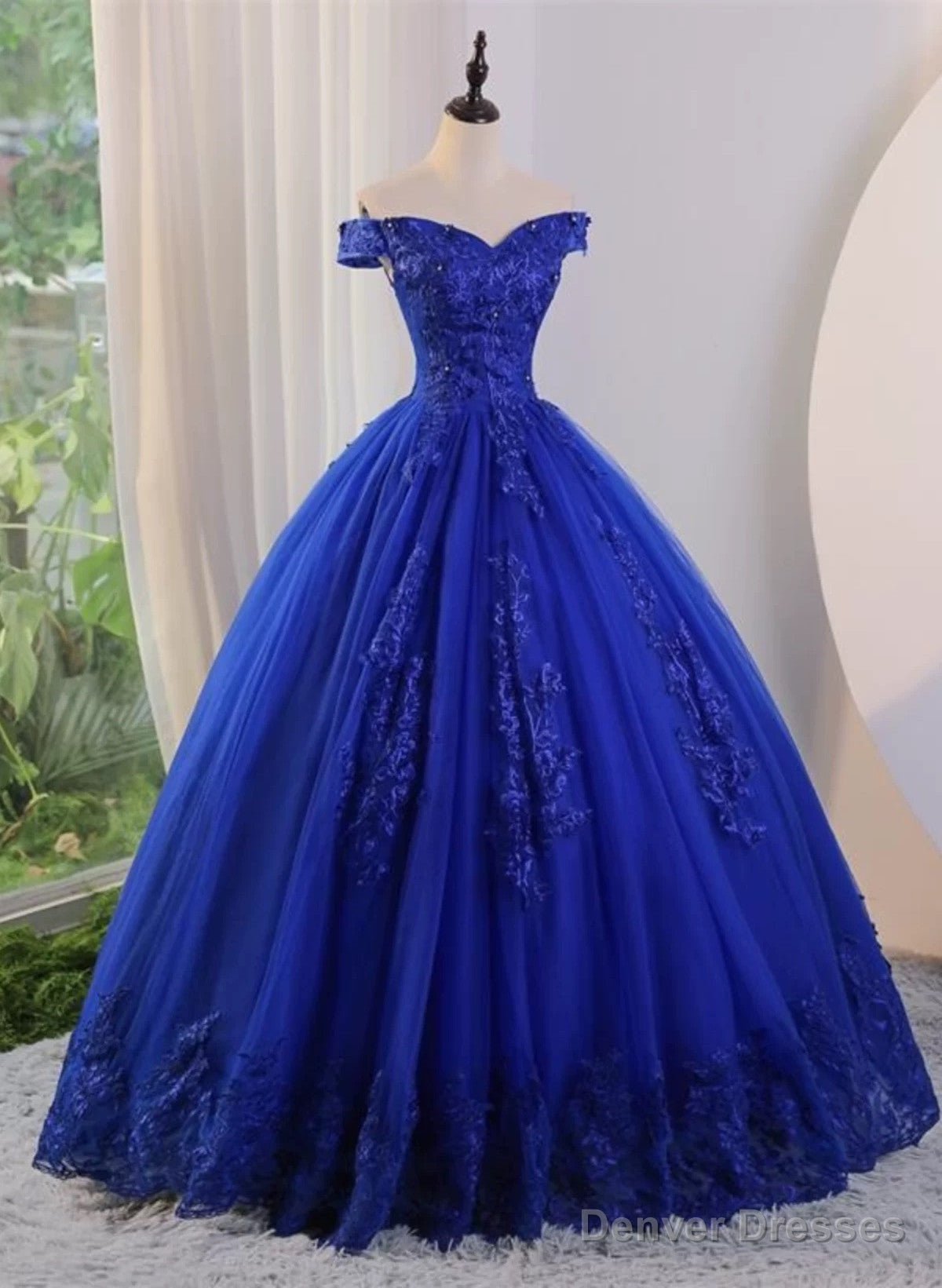 Royal Blue Ball Gown Tulle with Lace Applique Prom Dress,Royal Blue Sweetheart 16 Dress Secondary image