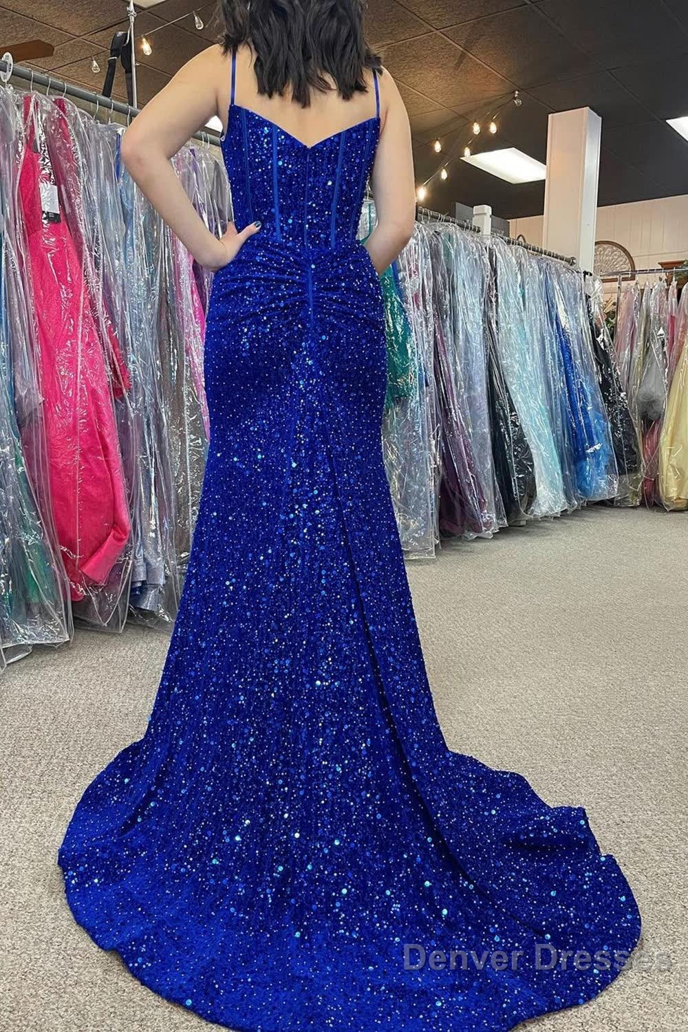 Royal Blue Beaded Sparkly Mermaid Corset Prom Dress Secondary image