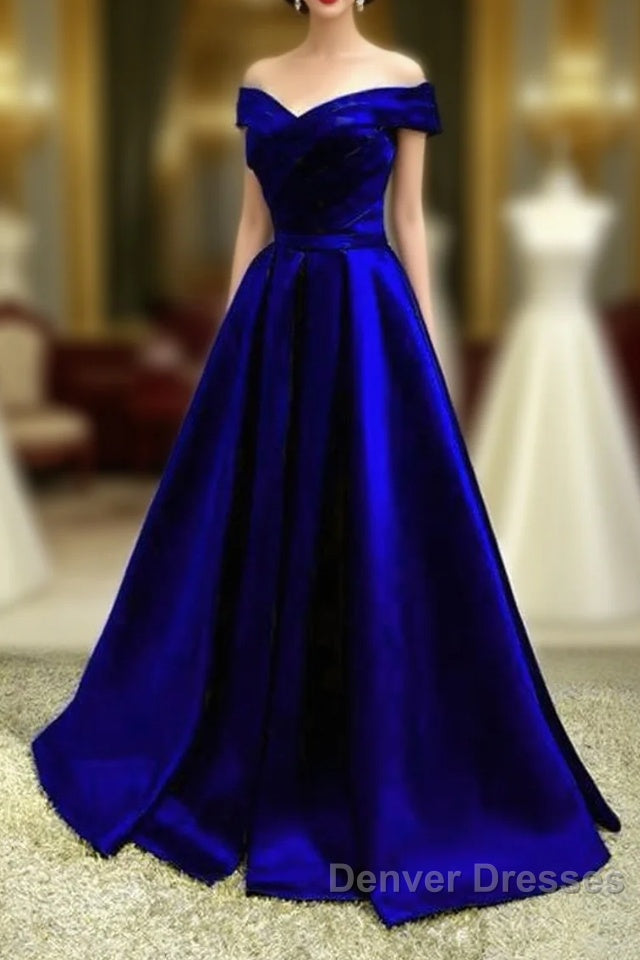 Royal Blue Bridesmaid Dress Satin Off The Shoulder Main image