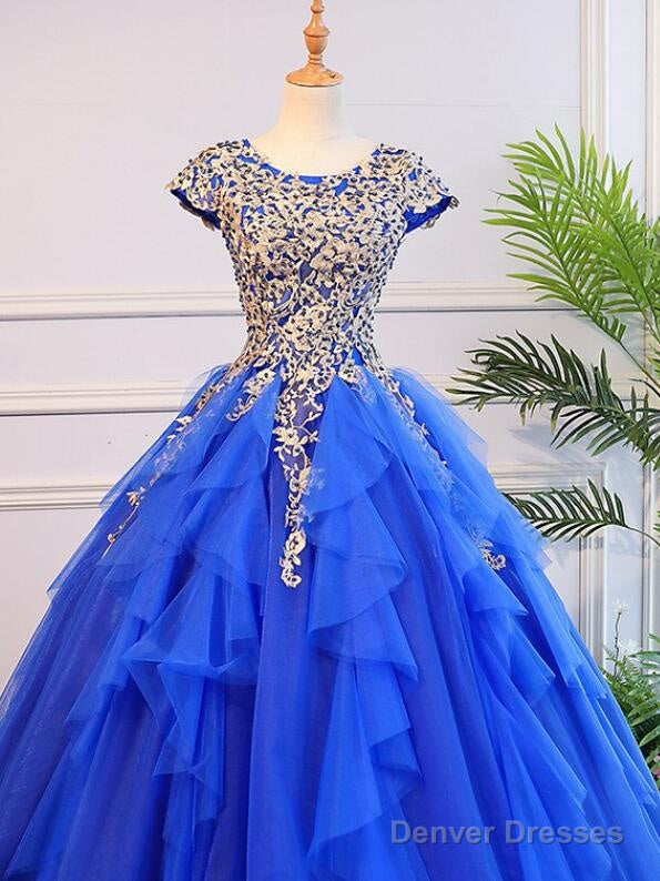 Royal Blue Cap Sleeves Long Ball Gown Party Dress, Blue Prom Dress Secondary image