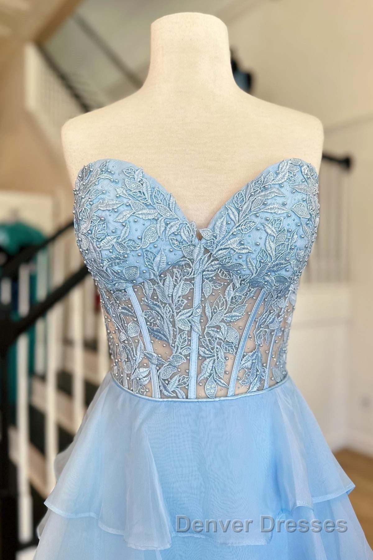 Royal Blue Chiffon Sweetheart Ruffle Tiered Long Prom Dress Secondary image