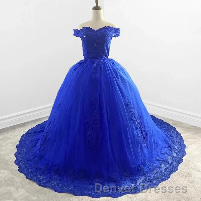 Royal Blue Lace Off the Shoulder Quinceanera Dress with Flowers Secondary image