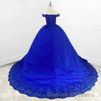 Royal Blue Lace Off the Shoulder Quinceanera Dress with Flowers