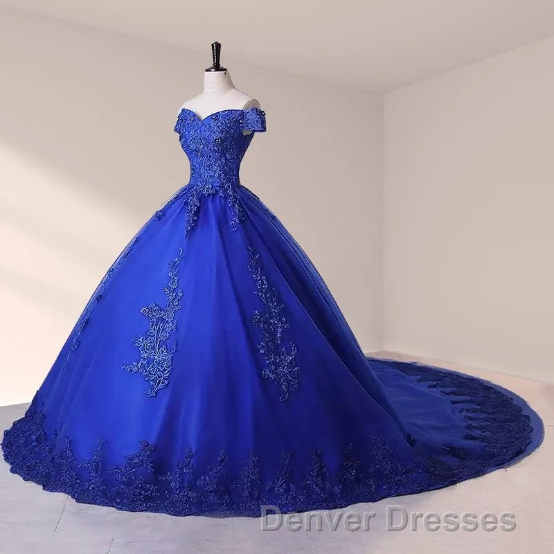 Royal Blue Lace Off the Shoulder Quinceanera Dress with Flowers